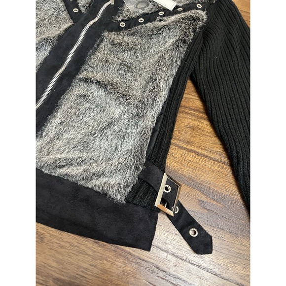 Carducci Womens Zip Up Jacket Size Small Black With Buckles Fuzzy - Picture 4 of 9